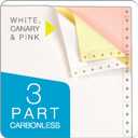 TOPS Continuous Computer Paper, 3-Part Carbonless, Removable 0.5 Inch Margins, 9.5 x 11 Inches, 1100 Sheets, White/Canary/Pink (55179)