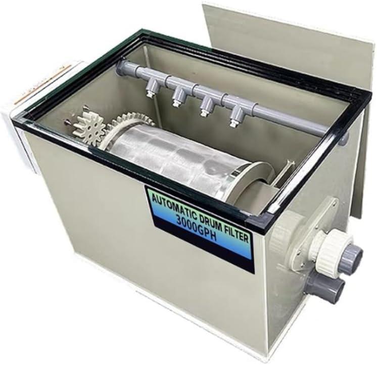 Rotary Drum Filter,Canister Filter,RDF Fully Automatic Water Self-Cleaning Filtration for Koi Pond,Fish Pond,Aquarium,Seedling Cultivation Base,Aquaculture,Hydroponics (3000GPH Basic Edition)