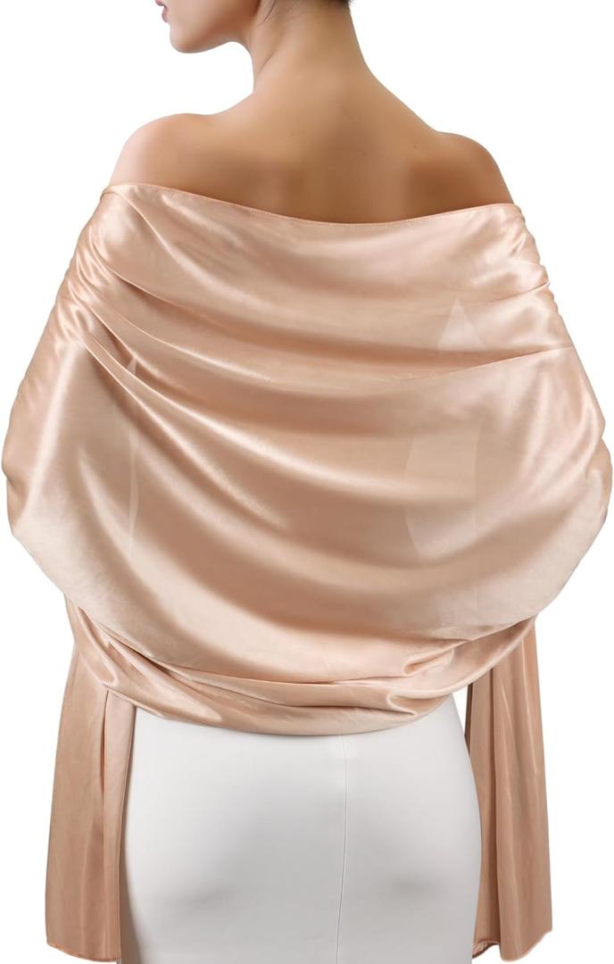 Sofier Satin Shawl Wraps for Women Evening Dresses Wedding Bridal Party Silky Scarf Formal Cover Up Bridesmaid Gifts (One Size, Champagne)