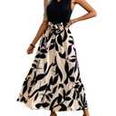 GORGLITTER Women's Open Back Flowy Maxi Dress Bow Tie Sleeveless Loose Swing Long Dresses Summer Beach Party Sundress M