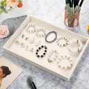 Quelay 6 Pcs Velvet Stackable Jewelry Tray Showcase Display, Jewelry Organizer Tray Bracelet Ring Earring Necklace Organizer Empty Plate for Drawers Countertop (Beige)