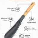 Cooking Spoon for Nonstick Cookwares, Great for Cooking and Serving Sturdy BPA-Free Matte Silicone, Wood Handle Spoon for Mixing, Scoop, and Scrape (Black & Grey, 11.4 inch)