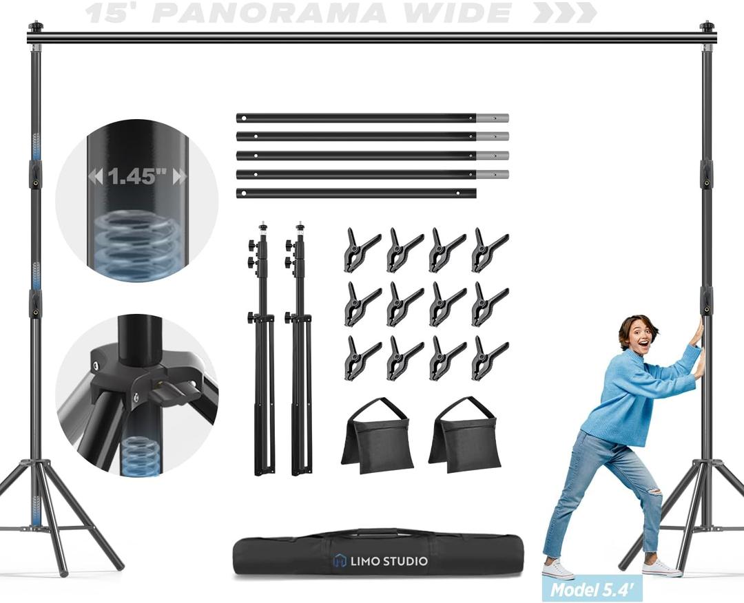 LimoStudio [Super Heavy Duty] 15 x 10.4 ft. (W x H) Upgraded Backdrop Stands, Panorama Wide Extra Large, Thicker Pole & Bar, Super Strong No Shaking, Shock-Proof Spring Tripod, Outdoor Event, AGG3316 (15 x 10.4 feet (W x H))