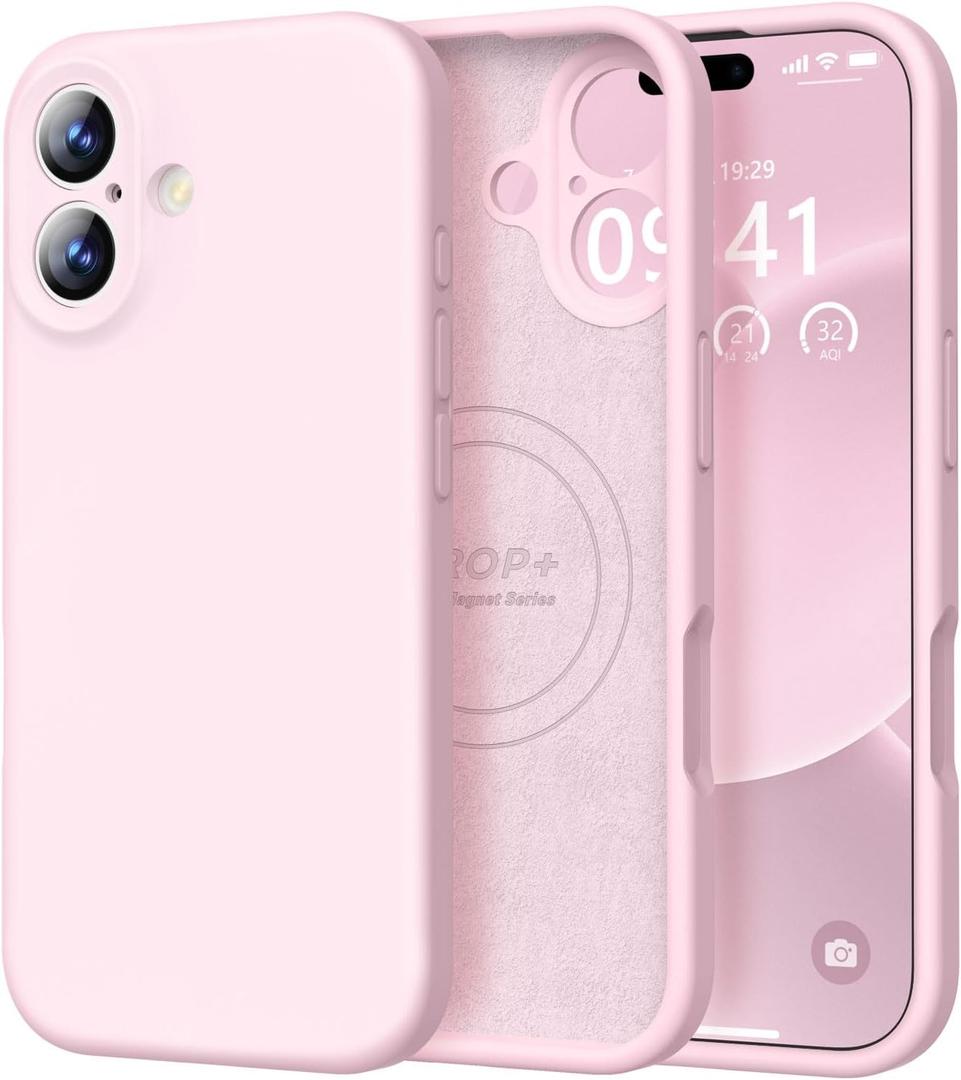 Vooii Magnetic for iPhone 17 Case, Compatible with Magsafe (Premium Liquid Silicone) (Integrated Camera Control Button) Full Body Protective Anti-Scratch Microfiber Lining 6.3", Chalk Pink