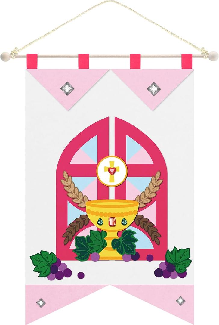 HunnmingRe First Communion Banner Kit for Girls and Boys, 12 x 18 Inches 1st Holy Communion Banner Kits Felt Catholic Gifts for Sunday School DIY Arts and Crafts(Stylish)