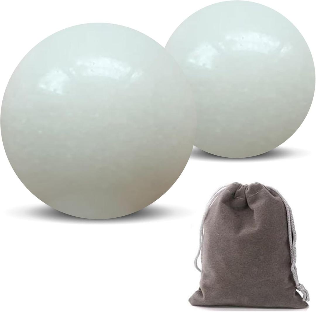 Natural Marble Baoding Chinese Meditation Balls, Stress Relief Hand Exercise Therapy Set, White Medium-1.57"