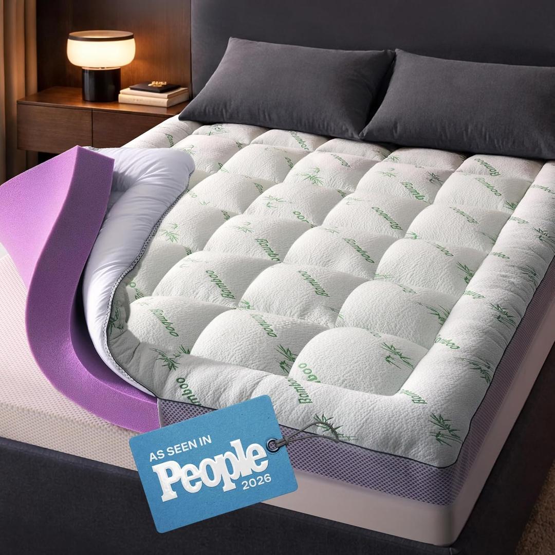 Dual-Layer 4 Inch Queen Size Mattress Topper - 2 Memory Foam + 2 Viscose Made from Bamboo Mattress Pad - Double the Comfort & Back Support - Removable & Machine-Washable Cover, Green