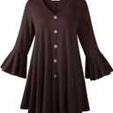 LARACE 3/4 Length Sleeve Plus Size Tops for Women, Women's Tunic Top to Wear with Leggings, V-Neck T-Shirts Fall Clothes (Coffee, 4X)