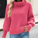 Libsorge Womens Oversized Turtleneck Sweaters Spring 2026 Lightweight Thin Ribbed Knit Button Cropped Pullover Top (Pink, L)
