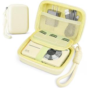 Digital Camera Case for CAMKORY/KODAK PIXPRO FZ45/FZ55/Canon IXUS 285 HS/AbergBest/Sony DSCW800/DSCW830 - Small Travel Compact Camera Holder with Mesh Pocket for SD Card & Accessories (Pale Yellow)