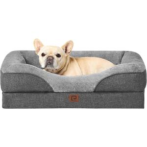 EHEYCIGA Orthopedic Dog Bed for Medium Dog, 30x20x6.5 Inch Memory Foam Dog Couch Bed with Sides, Waterproof Liner & Washable Removable Cover, Bolster Pet Sofa, Grey