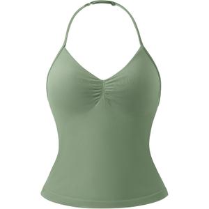 SUUKSESS Halter Workout Top for Women Backless Tank with Adjustable Strap (Green, S)