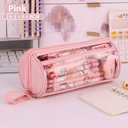 Pencil Cases Pen Pouch Clear Transparent Marker Pouch with Zipper Pencil Storage Bag Pencil Holder Travel Cosmetic Makeup Bag Organizer for Students Adults Teen Kids (Pink)