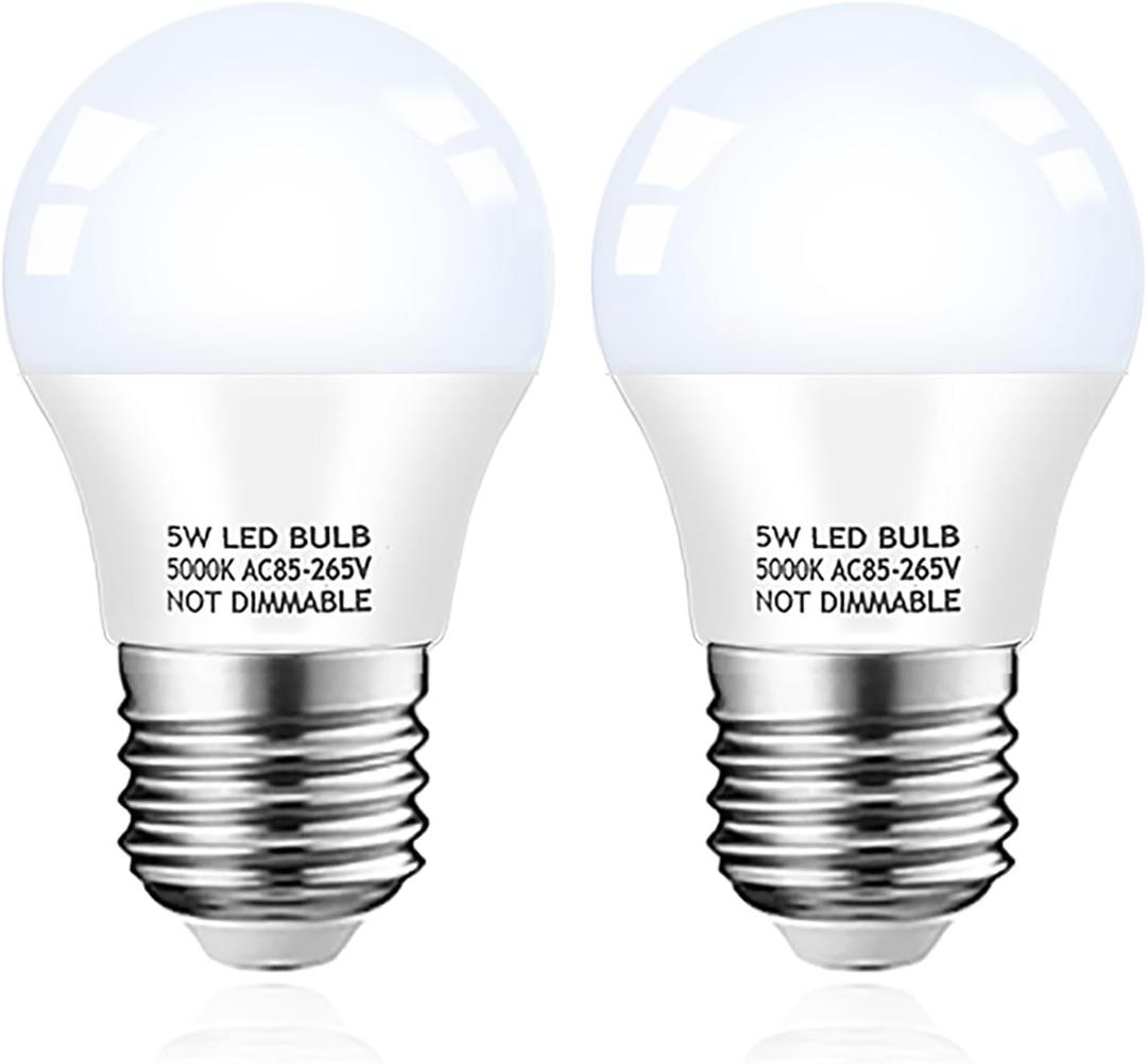 Refrigerator Light Bulb, 40W Equivalent, 5W Daylight White 5000K E26 Base Non-Dimmable, Waterproof LED A15 Appliance Bulb for Fridge Freezer Home Lighting, 2-Pack