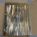 PULOTE 300PCS Gold Plastic Silverware Set Disposable - Heavy Duty Gold Utensils Set - Plastic Cutlery Disposable - Include 100 Knives, 100 Forks, 100 Spoons for Party & Wedding