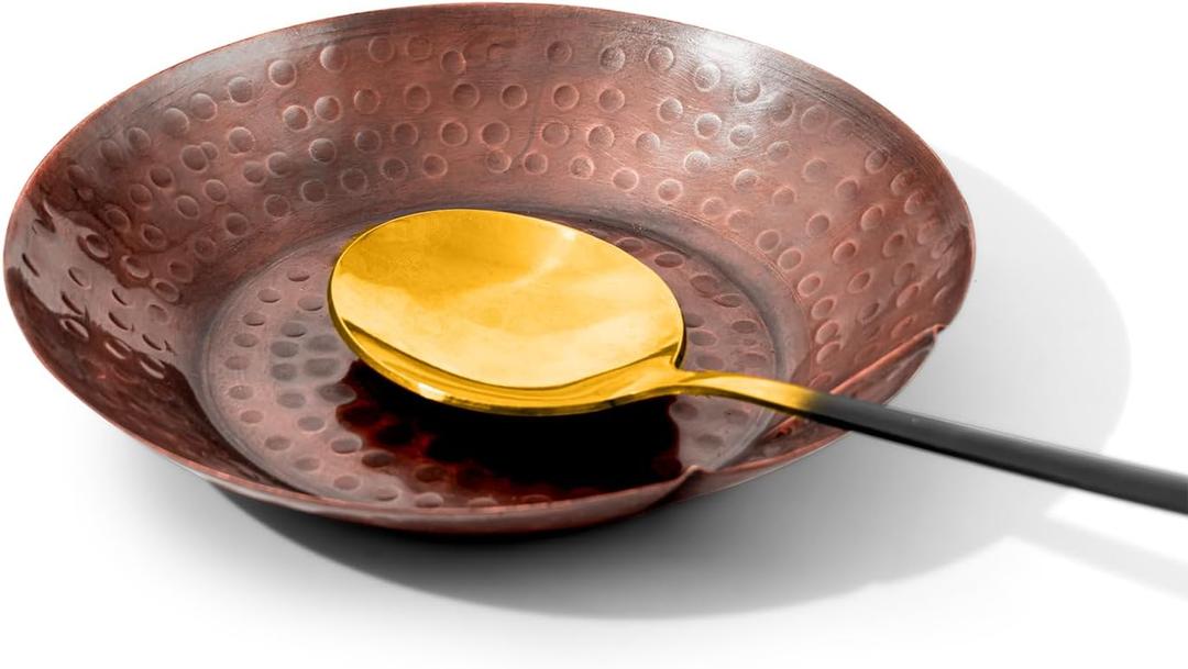Copper Spoon Rest for Stove Top - Hammered Copper Utensil Holder & Kitchen Accessories - Farmhouse Rustic Utensil Holder for Countertop - Act as Coffee Bean Tray, Jewelry Dish