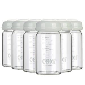 COMI Wide Neck Glass Breastmilk Collection n Storage Bottle, 6oz with Screw Ring Sealing Disk; Re-markable Sealing Disc. BPA Free, Fits Breast Pumps & Nipples (Gray Lids)