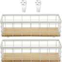 Set of 2 Small Wire Baskets, Narrow White Metal Storage Bins for Bathroom Counter & Kitchen, Farmhouse Rustic Organizer Trays for Pantry, Office, RV, Countertop Decoration (White)