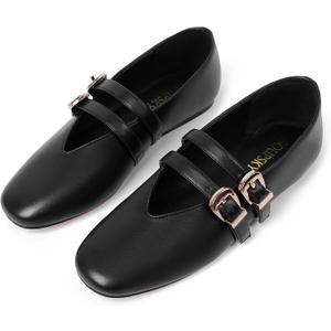 Mary Jane Shoes for Women Mesh Ballet Flats with Adjustable Double Buckle Strap Comfortable Slip On Dress Shoes for Daily, 38.5