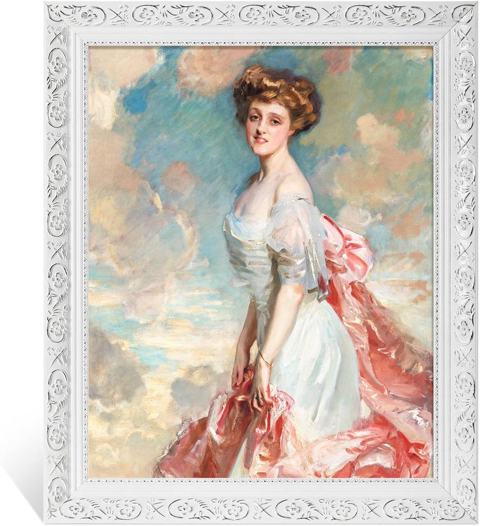 Ornate Canvas Frame for 11x14 Oil Paintings Art Prints, Antique White Frame for Landscape Portrait, Open Back Wood Frame for Home Office Gallery Wall Decor (No Plexiglass & Backing Board)