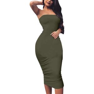 BORIFLORS Women's Basic Sleeveless Tube Top Sexy Strapless Bodycon Midi Club Dress (Large, Army Green)