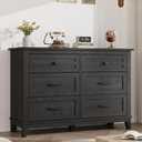 GarveeHome 6 Dresser for Bedroom, 47 in Wide Drawer Dresser with Storage Freestanding, Wooden Closet Storage Chest for Living Room, Bedroom, Entryway, Dark Black