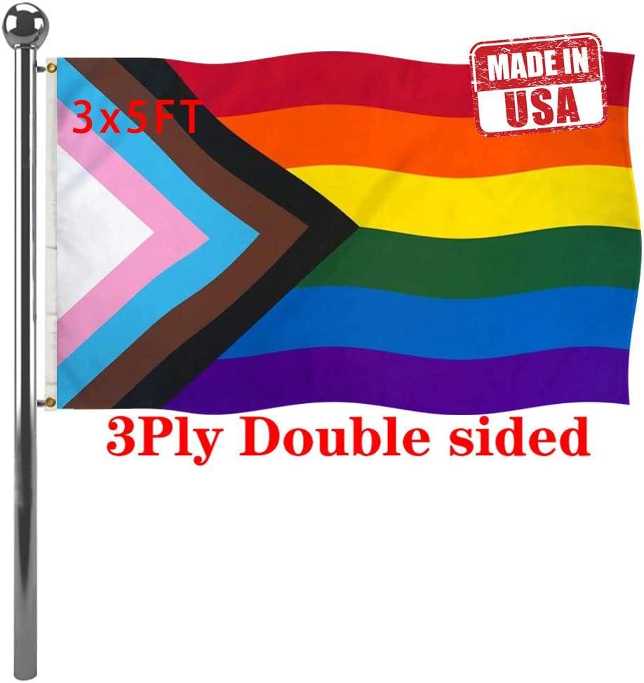 Jayus Double Sided Inclusive Progress Pride Rainbow Flag 3x5 Outdoor- Heavy Duty LGBTQ Rainbow Flags Banners with 2 Grommets