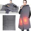 iMounTEK Electric Throw Blanket USB Heated Blanket Electric Heated Poncho Shawl Wrap Throw w/Zipper Arm Holes Pocket 3 Heating Level 6 Zones Dual Switch Machine Washable for Home Outdoor/Grey(Medium)