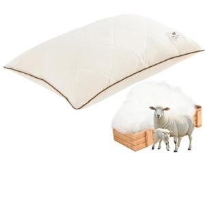 YOUR MOON Organic Wool Pillow Queen Size, Soft Support Bed Pillows for Sleeping, Natural Wool & Down Alternative Filling, Luxury Hotel Quality Pillows,100% Cotton Cover (Off White)