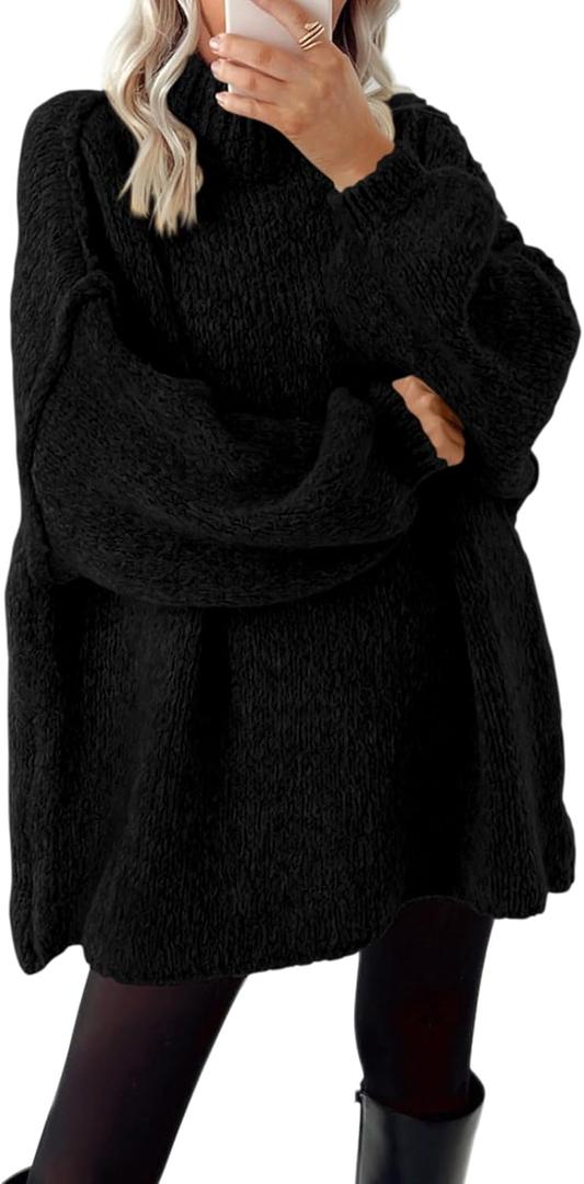 BTFBM Sweaters for Women Fall 2026 Long Sleeve Mock Neck Cable Knit Oversized Sweater Pullover Tops Thick Winter Clothes (X-Small, Black)