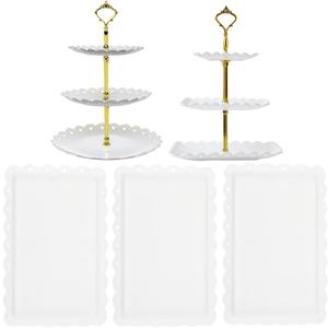 RAUVOLFIA 5 Pcs Dessert Table Stand Set - 2 Pcs 3 Tier Plastic Cupcake Display Stands Cookie Tray Rack Serving Tower & 3 Pcs Trays for Wedding Baby Shower Tea Party (White), JHW-5P-S001