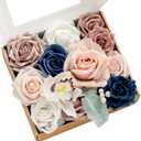 Ling's Moment Fake Flowers Box, Faux Artificial Greenery Stems Foam Roses Silk Orchid Fabic Flower for Centerpieces Bouquet Wedding Table Floral Vase Bridal Shower Party, Dusty Rose & Navy, Mini Combo
