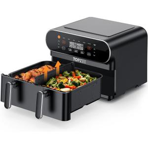 TOPZEE 11-QT Large Air Fryer - 8 in 1 XL Airfryer with Flex Basket, Divider for Dual Cooking, Preheat, Air Fry, Roast, Broil, Bake, Reheat, Dehydrate, French Fries, Dishwasher Safe, Black