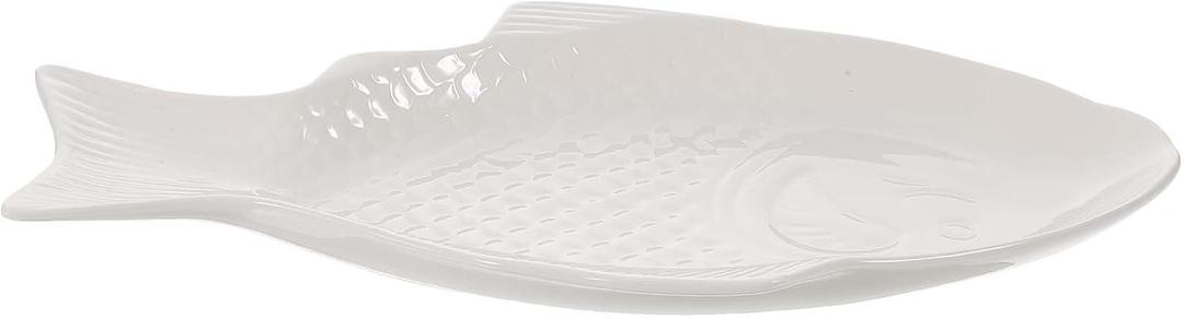 FRCOLOR Ceramic Fish Serving Platter 11 Inch White Fish Shape Plate Ideal for Home Dining Restaurant Presentation and Snack Serving