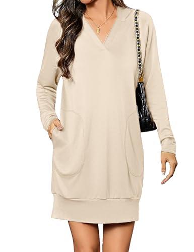 Totatuit Winter Dresses for Women 2025 Hoodie Dress Casual Oversized Sweatshirt Dress Apricot ,Small