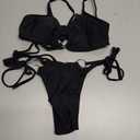 Womens Bikini Set Thong Halter String Bikini Cheeky Two Piece Swimsuit Adjustable Sexy Bathing Suit with Ring (Small, Black)