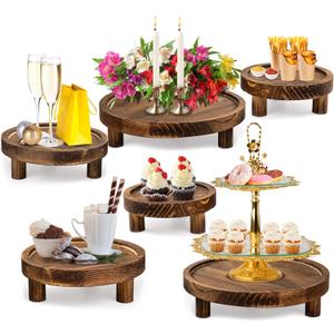 6PCS Wooden Risers for Display Wood Cake Stand for Party Round Food Risers for Buffet Wooden Holder Rustic Riser for Decor Tiered Tray Decor Home Kitchen (Rustic, 6 PCS (8, 6, 5))