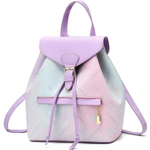 I IHAYNER Leather Drawstring Backpack for Women Stylish Color-Blocked Printed Design Durable Functional Backpack for Travel Purple