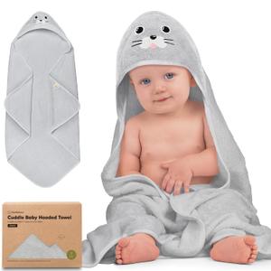 KeaBabies Hooded Baby Towel for Newborn - Viscose Derived from Bamboo Large Baby Bath Towels with Hood for Boys, Girls, Toddler, Extra Absorbent & Soft Newborn Bath Essentials (Seal) (Regular 35x35)
