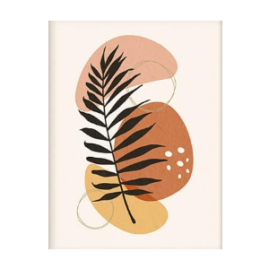  Panels Framed Canvas Print Wall Art Set Mid-Century Palm Leaf and Geometry Symbols Abstract Nature Modern Artwork Minimalist Multicolor for Home Decor - 24"x36"x2 Panels Black