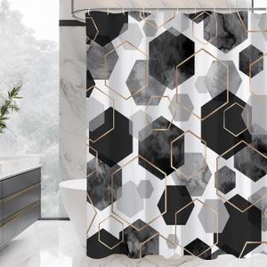 Black and Grey Modern Shower Curtain for Bathroom, Geometric Art Decor Waterproof Bath Curtain, Abstract Fabric Shower Curtain Sets for Home Decor, 72x72 Inch