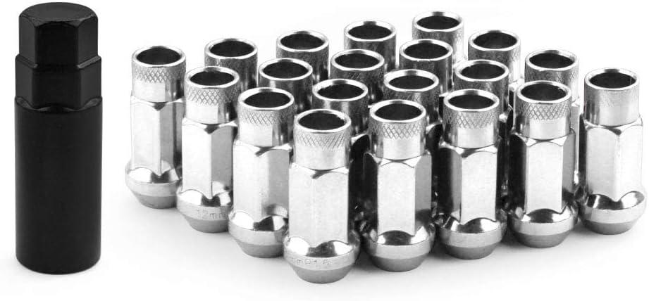 Muge Racing M12x1.25 Bulge Acorn Open End Wheel Nuts - 20 PCS, Silver Set with 1 Lug Nut Key for Toyota, Honda, Ford, Chevrolet, Mitsubishi, Mazda, KIA, Hyundai, Buick (Sliver) Muge Racing M12x1.25 Bulge Acorn Open End Wheel Nuts - 20 PCS, Silver Set with 1 Lug Nut Key for Toyota, Honda, Ford, Chevrolet, Mitsubishi, Mazda, KIA, Hyundai, Buick (Sliver)
