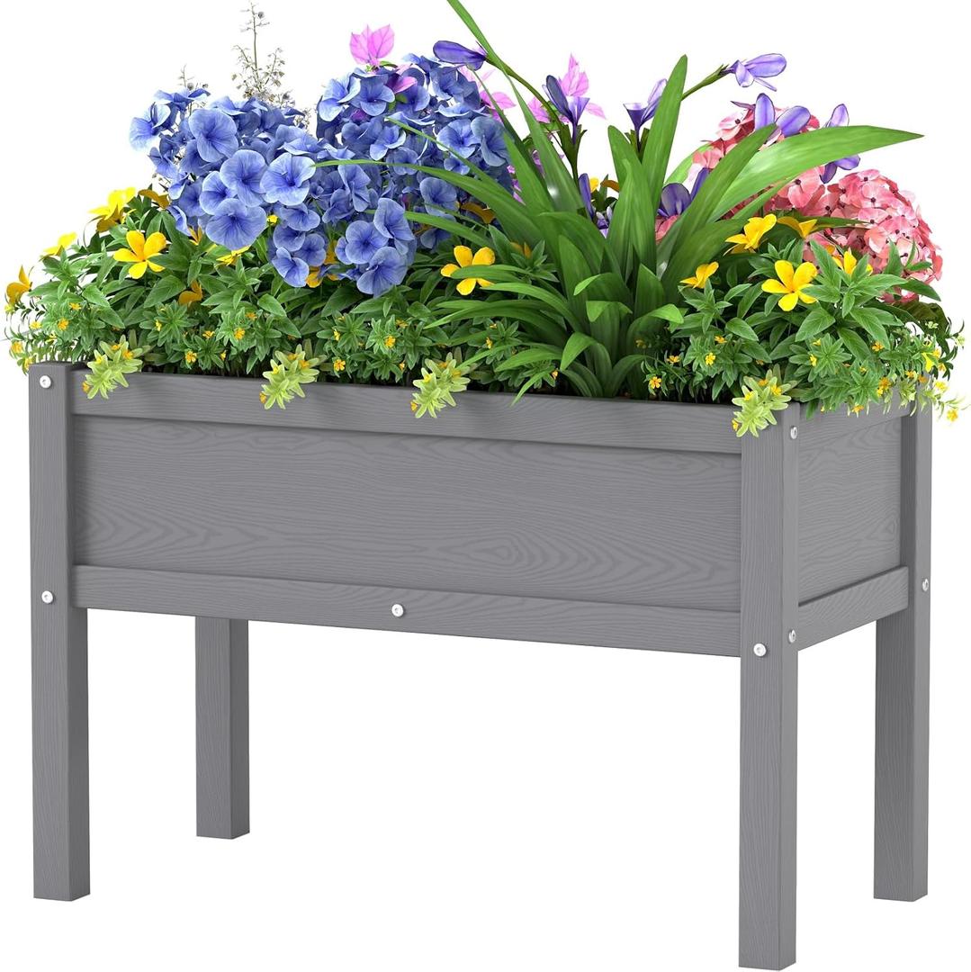 Small HDPE Raised Garden Bed, Elevated Planter Box with Legs, Outdoor All-Weather Planter Raised Beds for Seeds, Herbs, Flowers, Vegetables (Grey)