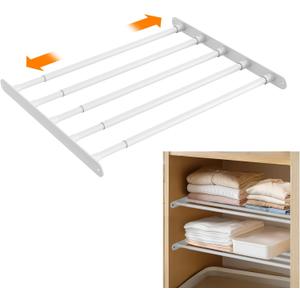 Expandable Closet Shelf Wall-Mounted Metal Storage Rack Adjustable Closet Rod DIY Divider Separator Space Saving for Cabinet Wardrobe Cupboard Kitchen Pantry Cupboard, 17.2-27.7 Inches