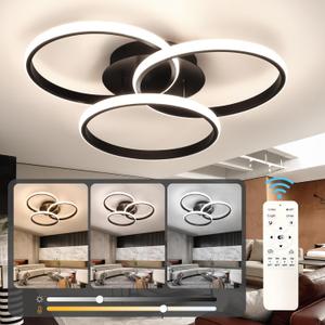 Modern Led Ceiling Light Fixtures with Remote Control, Dimmable Flush Mount Ceiling Light for Bedroom, Living Room, Dining Room, Kitchen (Black, 3000K-6500K)