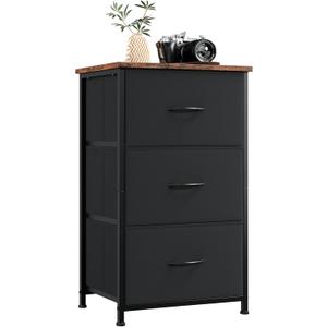 Somdot Small Dresser for Bedroom with 3 Drawers, Storage Chest of Drawers with Removable Fabric Bins for Closet Bedside Nursery Laundry Living Room Entryway Hallway, Black (11.8"D x 16.5"W x 28.2"H (3 Drawers), Black Rustic Brown)