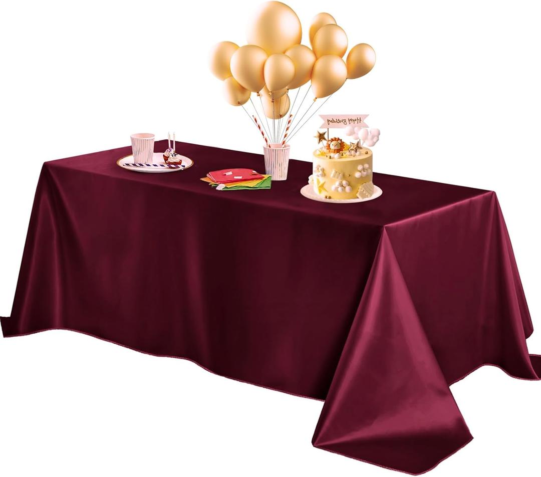 Horbaunal Burgundy Satin Tablecloth 60 x 120 Inches Rectangle Table Cloth Bright Silky Table Cover Overlay Dining Tablecloths for Wedding Party Banquets