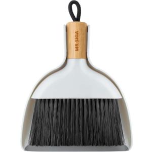 MR.SIGA Mini Dustpan and Brush Set, Portable Cleaning Brush and Dustpan Combo with Bamboo Handle, 1 Set (White)