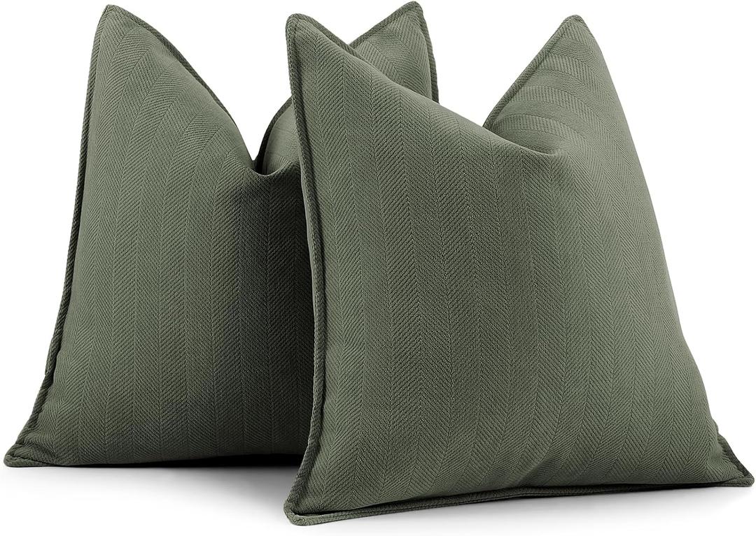 ZWJD Army Green Pillow Covers 20"x20" Set of 2 Chenille Throw Pillow Covers with Elegant Design Soft and Luxurious Decorative Throw Pillows for Couch, Bed, and Home Decor