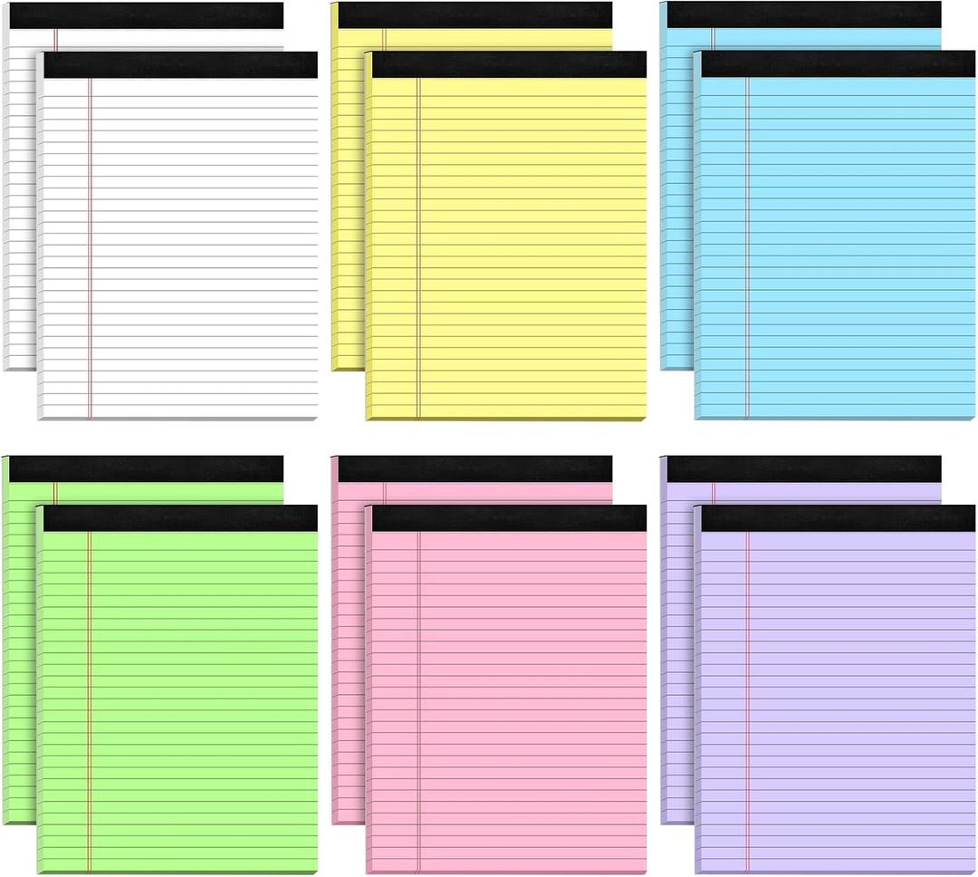 AILZFEI Legal Pads 8.5 x 11 Wide Ruled - Note Pads 30 Sheets/Pad - 20lb Colored Notepad Paper - Perforated Notepad with Sturdy Back - Pink, Purple, Yellow, Green, Blue, White 